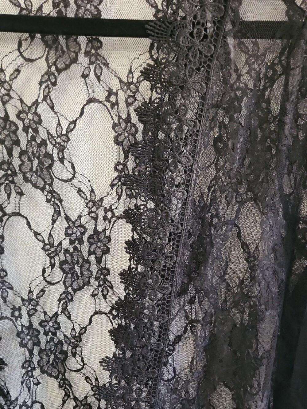 Boho Gothic Black Floral Lace Long Duster Kimono Witchy Vampy Chic XL - Picture 5 of 5